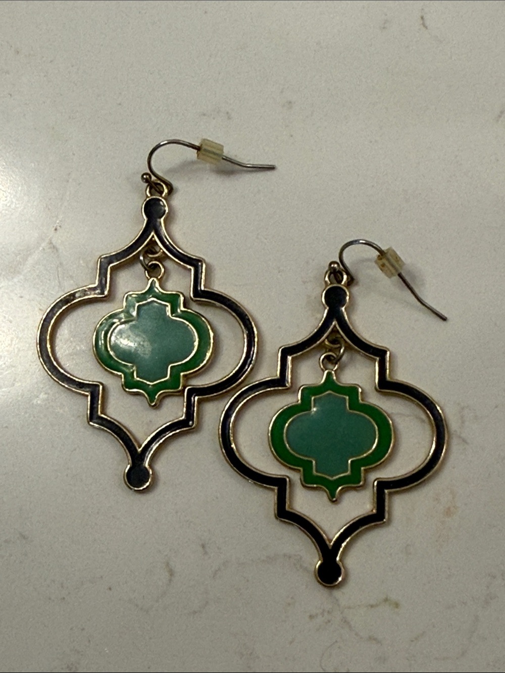 Gold-Tone Green Enamel Drop Earrings